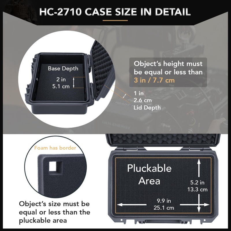 Lykus HC-2710 Waterproof Hard Case with Foam  Interior Size 10.6x6.3x3.1 inch  Suitable for pistol small electronics and more - Image 3
